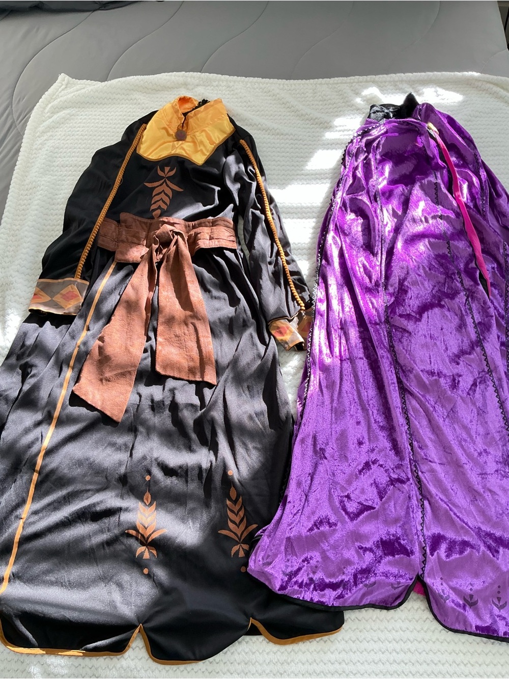 Disney Girls Long Sleeve Black Dress with Brown Sash and Purple Cape